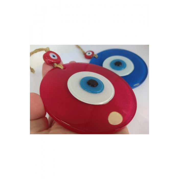 Opak Kırmızı Ve Mavi Cam Nazar Boncuğu Ikili Set Duvar Dekoru 12 Cm Hediyelik Eşya