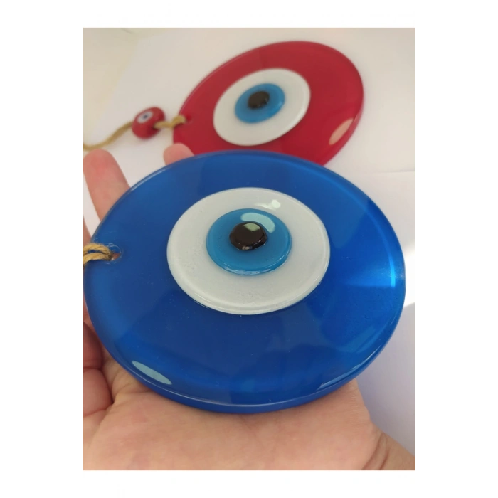 Opak Kırmızı Ve Mavi Cam Nazar Boncuğu Ikili Set Duvar Dekoru 12 Cm Hediyelik Eşya