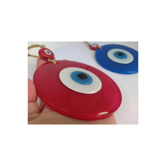 Opak Kırmızı Ve Mavi Cam Nazar Boncuğu Ikili Set Duvar Dekoru 12 Cm Hediyelik Eşya