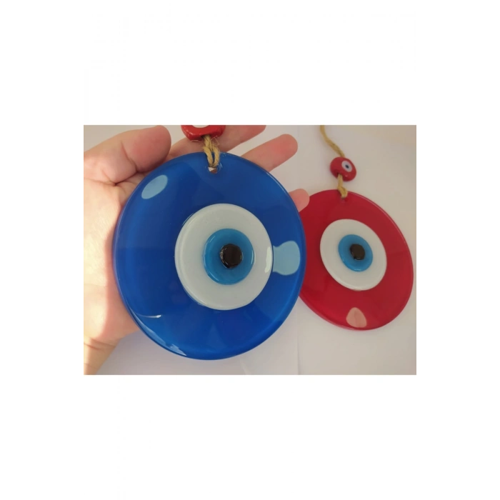 Opak Kırmızı Ve Mavi Cam Nazar Boncuğu Ikili Set Duvar Dekoru 12 Cm Hediyelik Eşya