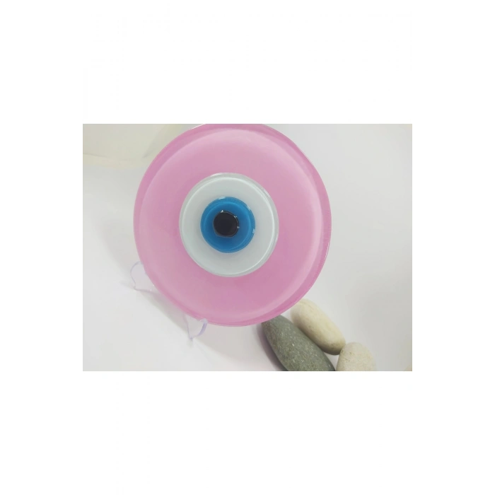 Toz Pembe El Yapımı Deliksiz Büyük Cam Nazar Boncuğu 12 Cm Masa Üstü Dekor Hediyelik Eşya
