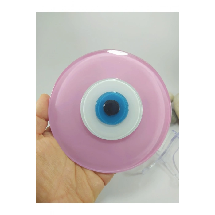 Toz Pembe El Yapımı Deliksiz Büyük Cam Nazar Boncuğu 12 Cm Masa Üstü Dekor Hediyelik Eşya