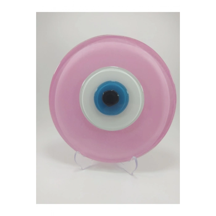Toz Pembe El Yapımı Deliksiz Büyük Cam Nazar Boncuğu 12 Cm Masa Üstü Dekor Hediyelik Eşya