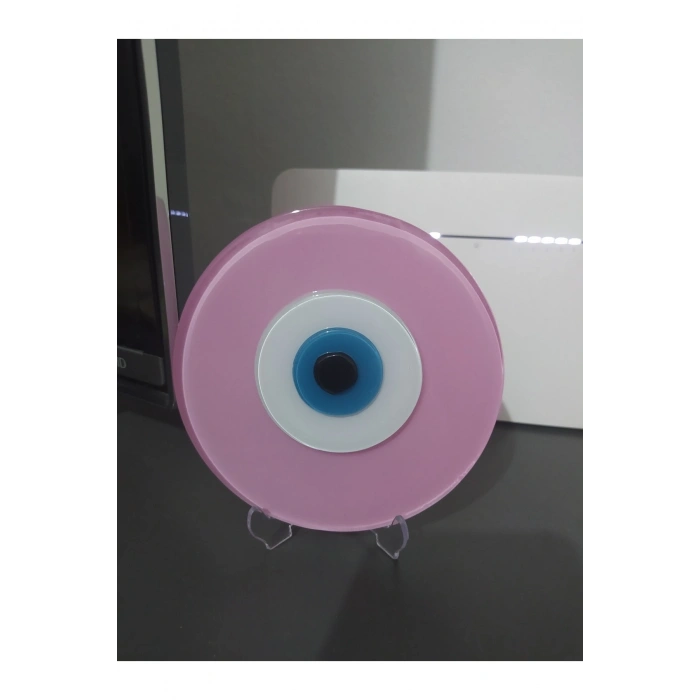 Toz Pembe El Yapımı Deliksiz Büyük Cam Nazar Boncuğu 12 Cm Masa Üstü Dekor Hediyelik Eşya