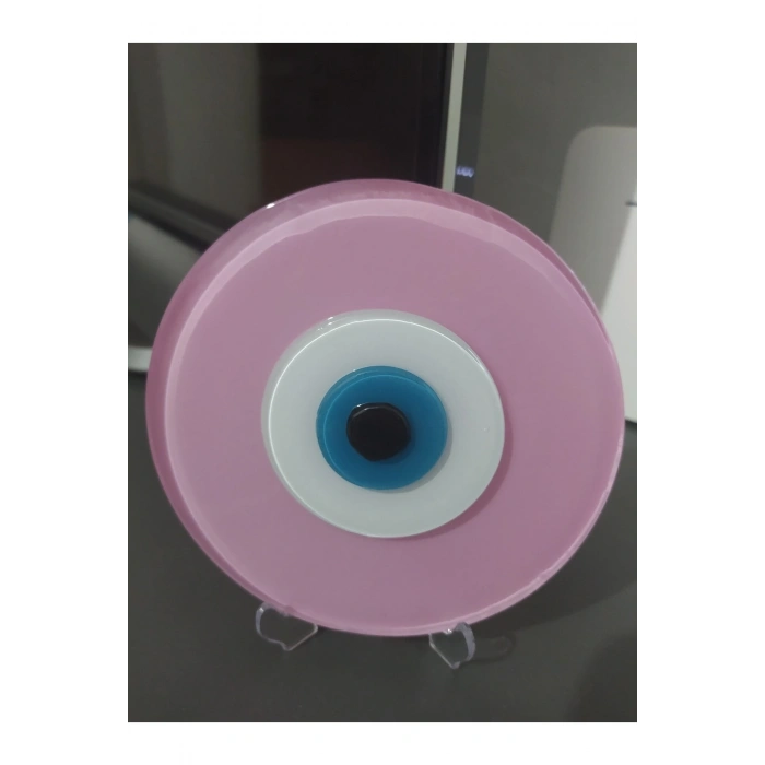 Toz Pembe El Yapımı Deliksiz Büyük Cam Nazar Boncuğu 12 Cm Masa Üstü Dekor Hediyelik Eşya