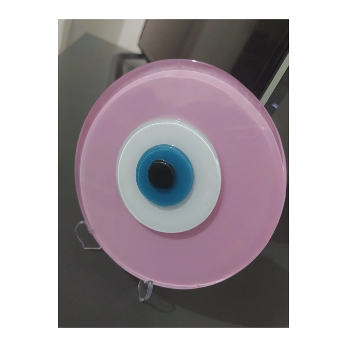 Toz Pembe El Yapımı Deliksiz Büyük Cam Nazar Boncuğu 12 Cm Masa Üstü Dekor Hediyelik Eşya