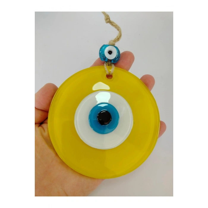 Opak Sarı Nazar Boncuğu 10 Cm El Yapımı Cam Duvar Dekoru Hediyelik Eşya