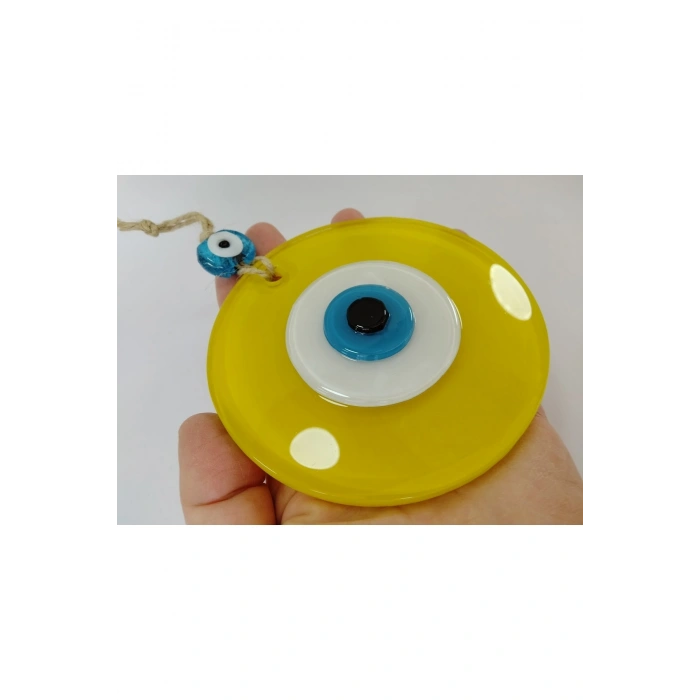 Opak Sarı Nazar Boncuğu 10 Cm El Yapımı Cam Duvar Dekoru Hediyelik Eşya
