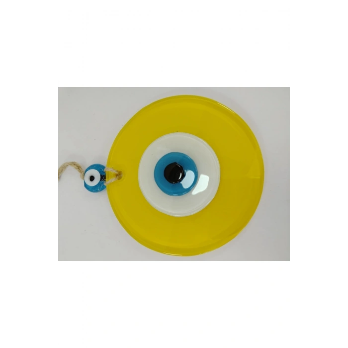 Opak Sarı Nazar Boncuğu 10 Cm El Yapımı Cam Duvar Dekoru Hediyelik Eşya
