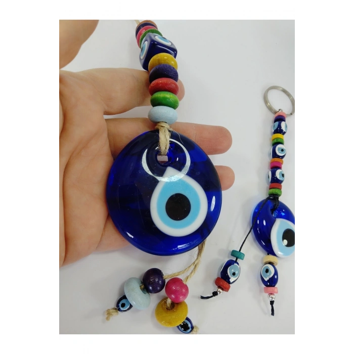 Yeni Ev Hediyesi Cam Nazarlık Seti Duvar Dekoru + Anahtarlık