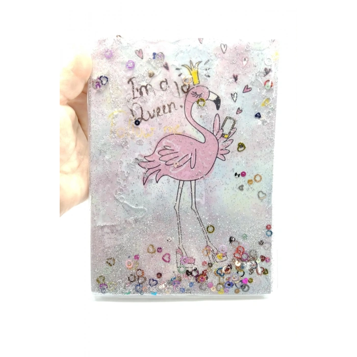 Hediyelik Defter A5 Boy Simli Ve Sulu Şeffaf Flamingo Temalı Defter Okula Başlangıç Hediyesi
