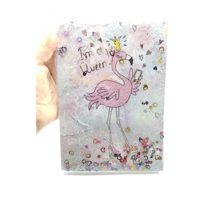Hediyelik Defter A5 Boy Simli Ve Sulu Şeffaf Flamingo Temalı Defter Okula Başlangıç Hediyesi