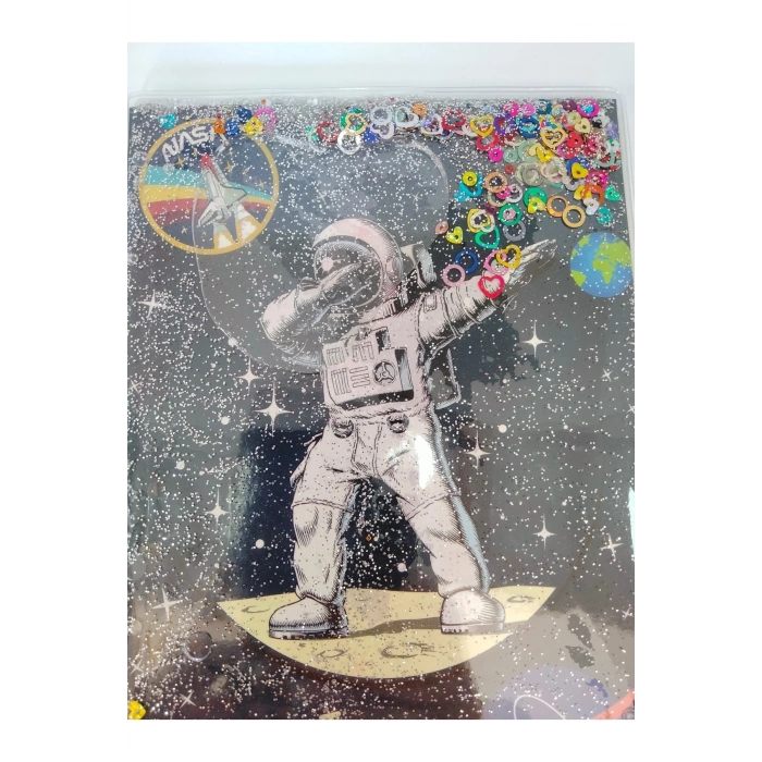 Hediyelik Defter A5 Boy Simli Ve Sulu Şeffaf Astronot Temalı Defter Okula Başlangıç Hediyesi