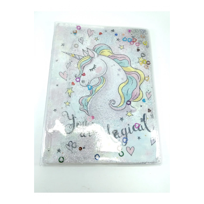 Hediyelik Defter A5 Boy Simli Ve Sulu Şeffaf Unicorn Temalı Defter Okula Başlangıç Hediyesi