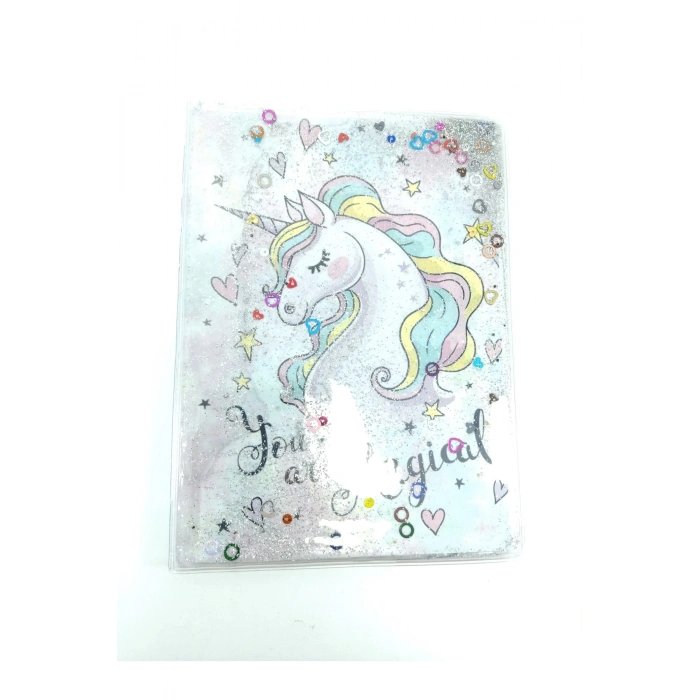 Hediyelik Defter A5 Boy Simli Ve Sulu Şeffaf Unicorn Temalı Defter Okula Başlangıç Hediyesi