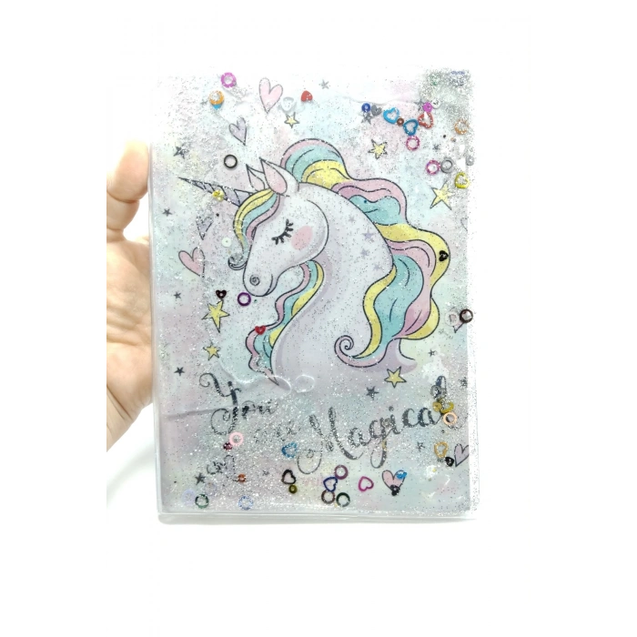 Hediyelik Defter A5 Boy Simli Ve Sulu Şeffaf Unicorn Temalı Defter Okula Başlangıç Hediyesi