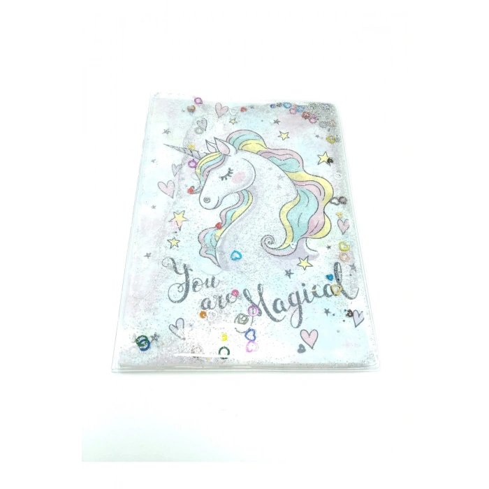 Hediyelik Defter A5 Boy Simli Ve Sulu Şeffaf Unicorn Temalı Defter Okula Başlangıç Hediyesi