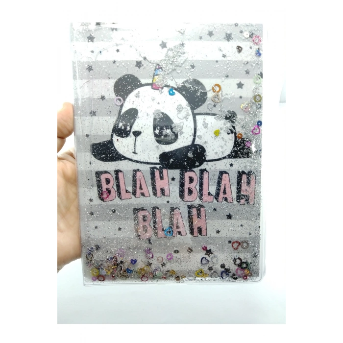 Hediyelik Defter A5 Boy Simli Ve Sulu Şeffaf Panda Temalı Defter Okula Başlangıç Hediyesi