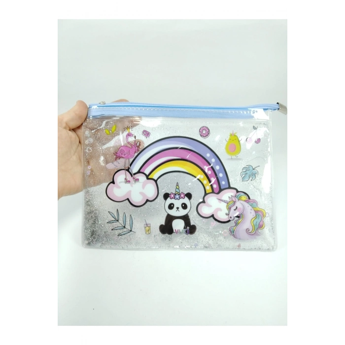 Hediyelik Kırtasiye Seti A5 Boy Simli/sulu Şeffaf Panda Temalı Defter + Şeffaf/simli Kalemlik