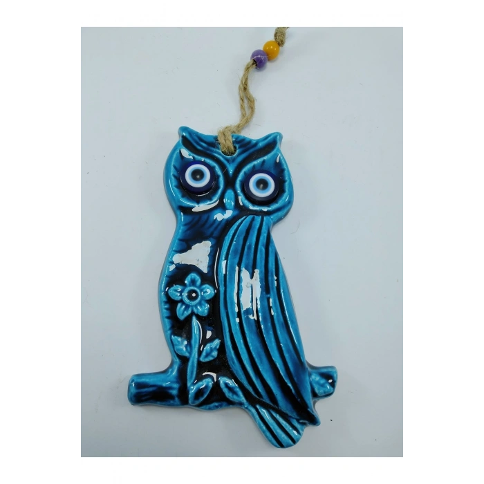 Baykuş Nazar Boncuğu Seramik Duvar Dekoru El Yapımı Hediyelik Eşya 15x10 Cm