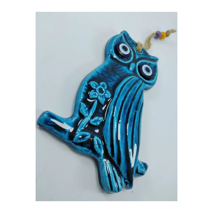Baykuş Nazar Boncuğu Seramik Duvar Dekoru El Yapımı Hediyelik Eşya 15x10 Cm