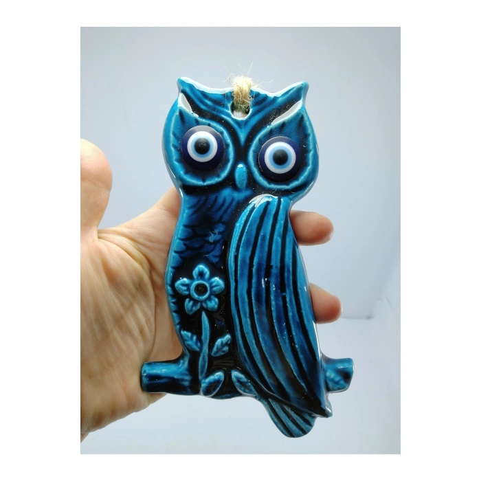 Baykuş Nazar Boncuğu Seramik Duvar Dekoru El Yapımı Hediyelik Eşya 15x10 Cm