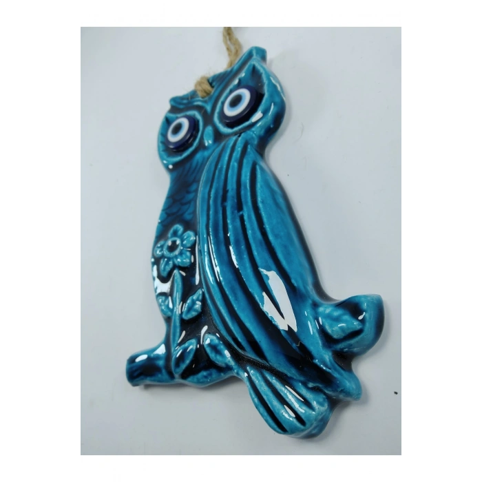 Baykuş Nazar Boncuğu Seramik Duvar Dekoru El Yapımı Hediyelik Eşya 15x10 Cm