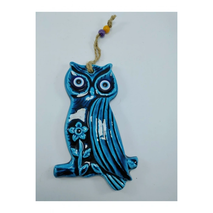 Baykuş Nazar Boncuğu Seramik Duvar Dekoru El Yapımı Hediyelik Eşya 15x10 Cm