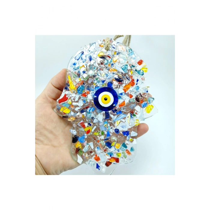 Fatıma Eli Nazar Boncuğu Duvar Dekoru Hamse Eli El Yapımı Cam Hediyelik Eşya 17x12 Cm