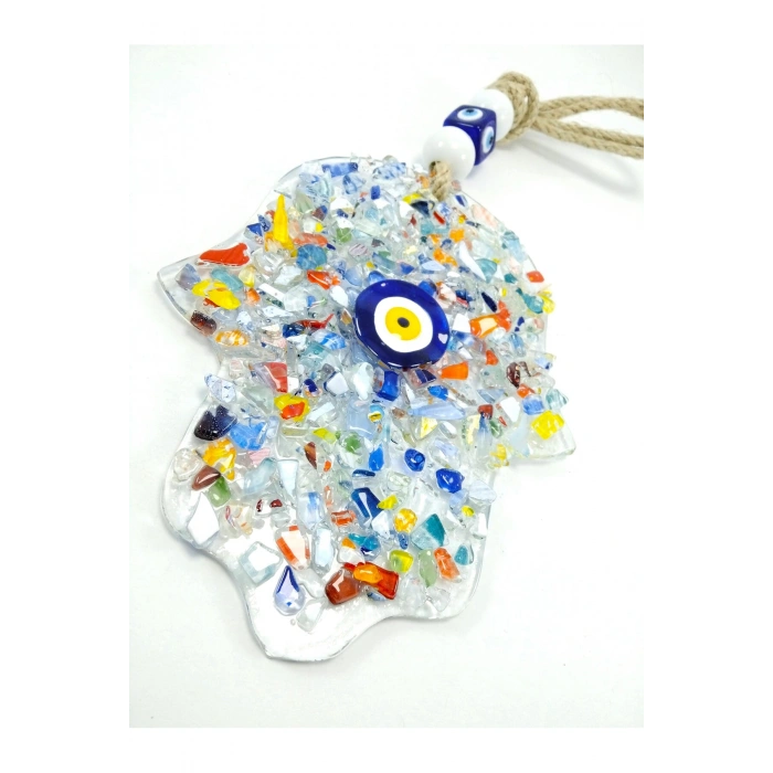 Fatıma Eli Nazar Boncuğu Duvar Dekoru Hamse Eli El Yapımı Cam Hediyelik Eşya 17x12 Cm