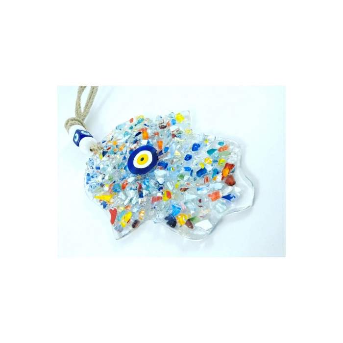 Fatıma Eli Nazar Boncuğu Duvar Dekoru Hamse Eli El Yapımı Cam Hediyelik Eşya 17x12 Cm