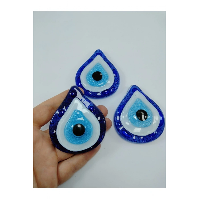 Cam Nazar Boncuklu Üçlü Magnet Seti El Yapımı Hediyelik Eşya 6x7 Cm