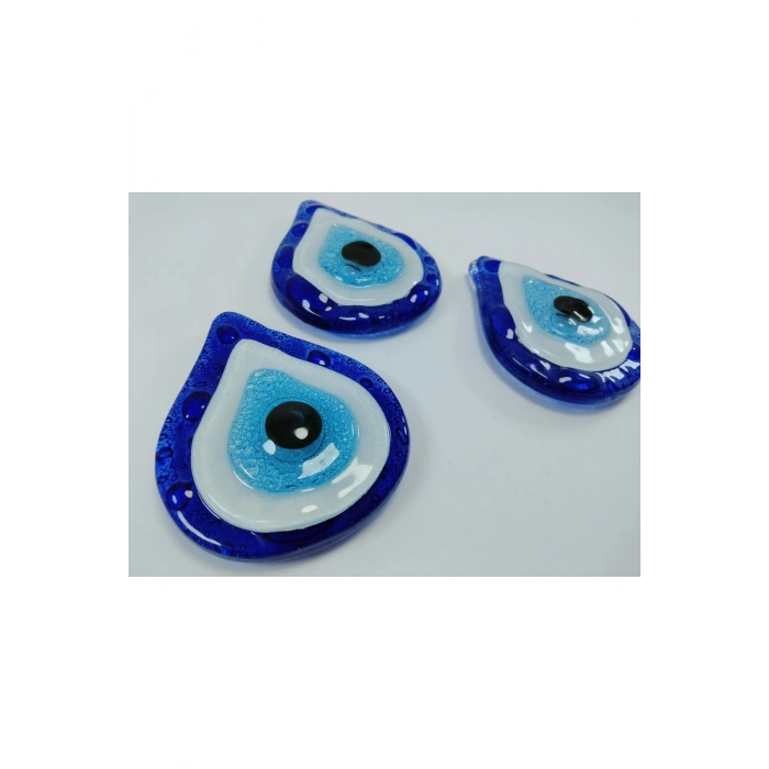 Cam Nazar Boncuklu Üçlü Magnet Seti El Yapımı Hediyelik Eşya 6x7 Cm