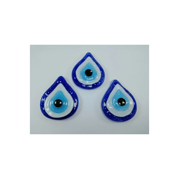 Cam Nazar Boncuklu Üçlü Magnet Seti El Yapımı Hediyelik Eşya 6x7 Cm