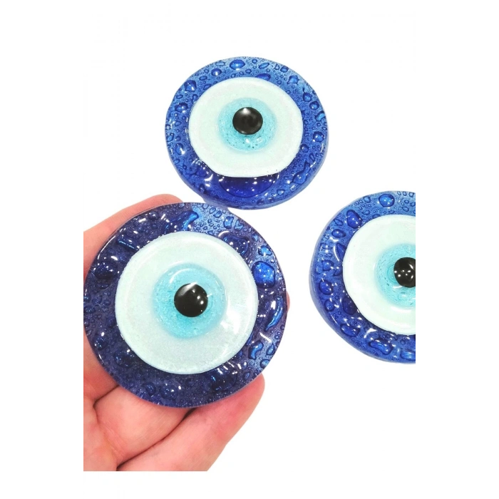 El Yapımı Cam Nazar Boncuklu Üçlü Magnet Seti 6x6 Cm