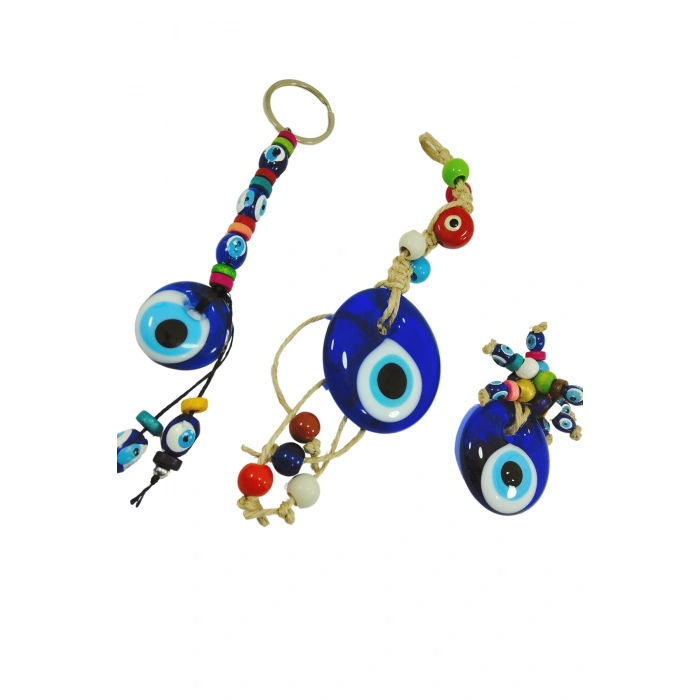 Nazarlık Set Duvar Dekoru + Anahtarlık + Magnet El Yapımı Cam Hediyelik Set
