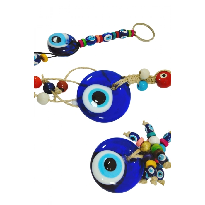 Nazarlık Set Duvar Dekoru + Anahtarlık + Magnet El Yapımı Cam Hediyelik Set