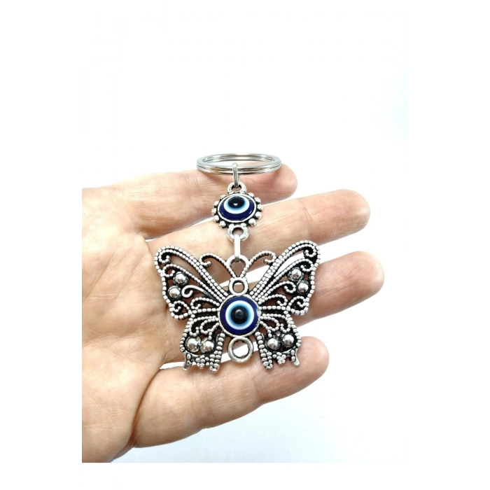 Nazar Boncuğu Anahtarlık Metal Kelebek Figürü Hediyelik Aksesuar