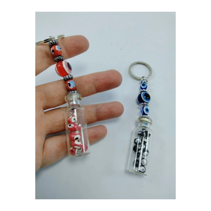 Nazar Boncuğu Anahtarlık Seti El Yapımı Şişe Kırmızı/siyah Hediyelik Aksesuar