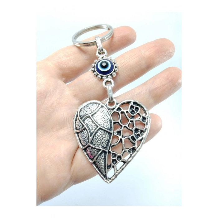 Nazar Boncuğu Anahtarlık Metal Kalp Figürü Hediyelik Aksesuar
