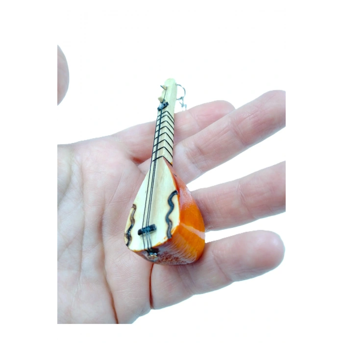Ahşap Minyatür Bağlama Anahtarlık/dikiz Ayna Süsü El Yapımı Hediyelik Aksesuar