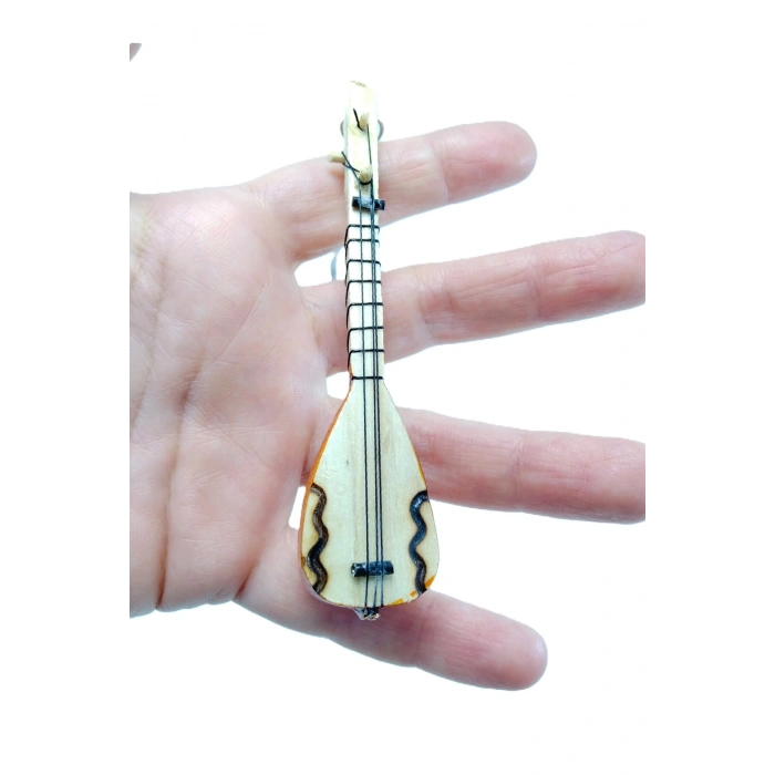 Ahşap Minyatür Bağlama Anahtarlık/dikiz Ayna Süsü El Yapımı Hediyelik Aksesuar