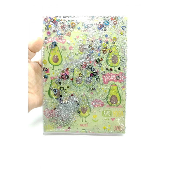 Hediyelik Defter A5 Boy Simli Ve Sulu Şeffaf Avokado Temalı Defter Okula Başlangıç Hediyesi