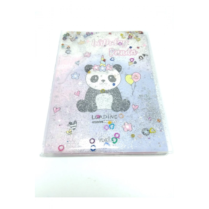Hediyelik Defter A5 Boy Simli Ve Sulu Şeffaf Panda Temalı Defter Okula Başlangıç Hediyesi