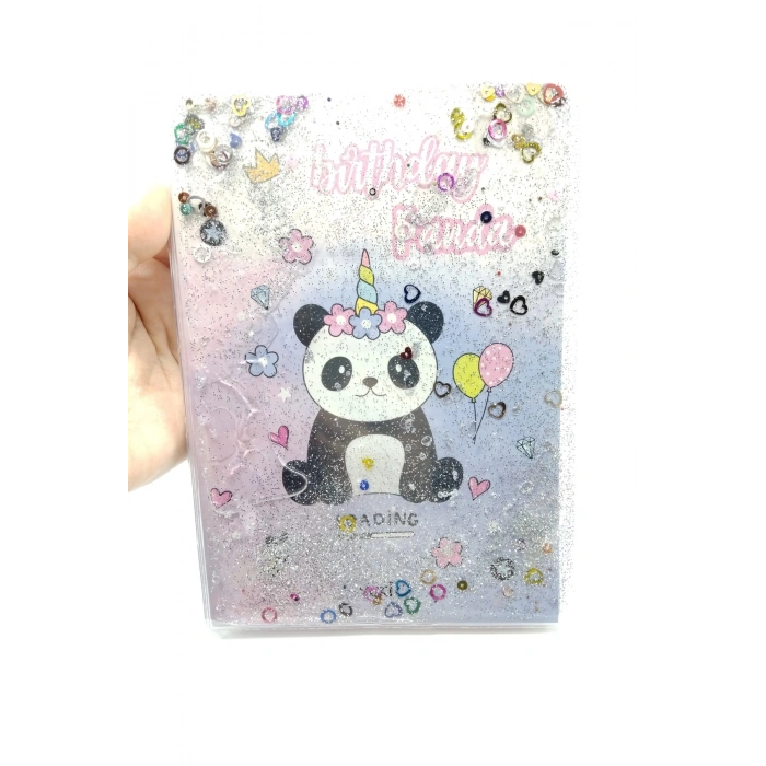 Hediyelik Defter A5 Boy Simli Ve Sulu Şeffaf Panda Temalı Defter Okula Başlangıç Hediyesi