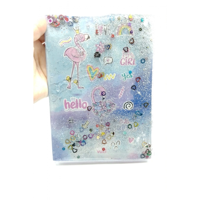 Hediyelik Defter A5 Boy Simli Ve Sulu Şeffaf Flamingo Temalı Defter Okula Başlangıç Hediyesi
