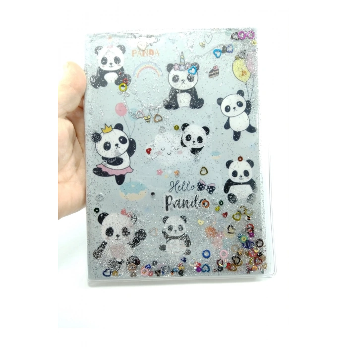 Hediyelik Defter A5 Boy Simli Ve Sulu Şeffaf Panda Temalı Defter Okula Başlangıç Hediyesi