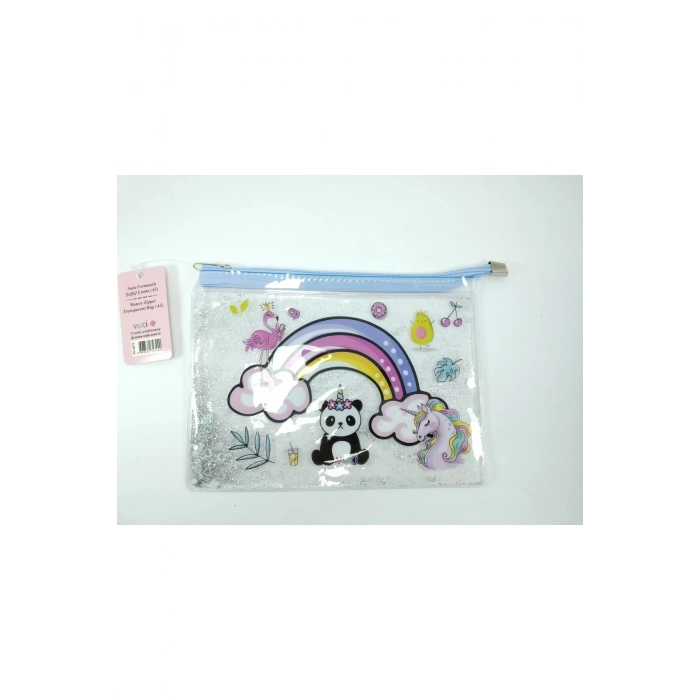 Simli Ve Sulu Şeffaf Panda Temalı Pastel Renkli Çok Amaçlı Çanta Kalemlik Okula Başlangıç Hediyesi