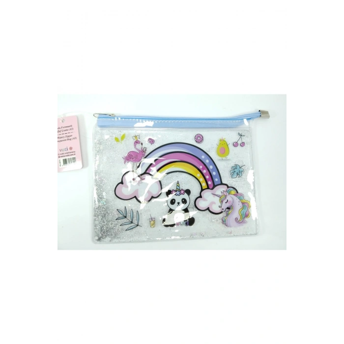 Simli Ve Sulu Şeffaf Panda Temalı Pastel Renkli Çok Amaçlı Çanta Kalemlik Okula Başlangıç Hediyesi