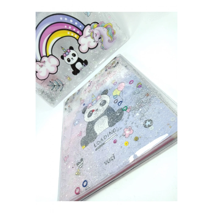 Panda Hediyelik Kırtasiye Seti A5 Boy Simli/sulu Şeffaf Panda Temalı Defter Şeffaf/simli Kalemlik